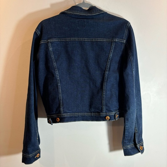 PARASUCO Sz L Jean Jacket Cropped Brass Toned Buttons Classic Cut Medium Wash - Picture 5 of 6